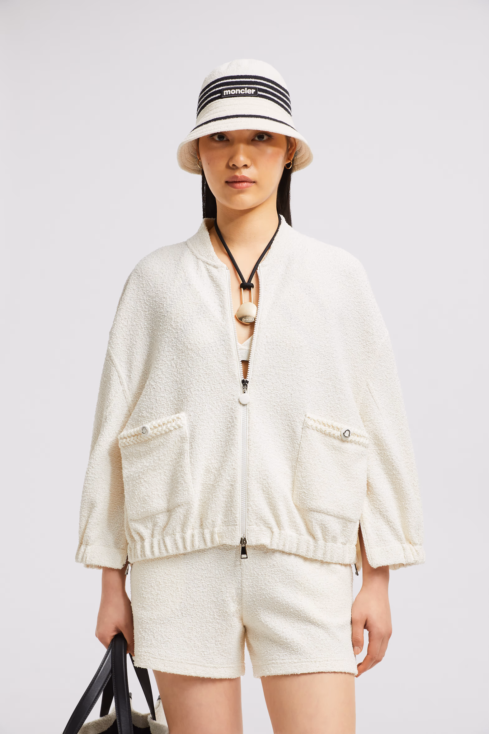 2-in-1 Bouclé Zip-Up Cardigan Women White Moncler 0